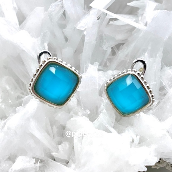 EUC Judith Ripka JR TWO Sterling Silver 18K Gold Turquoise Doublet Stud Earrings - Picture 5 of 11